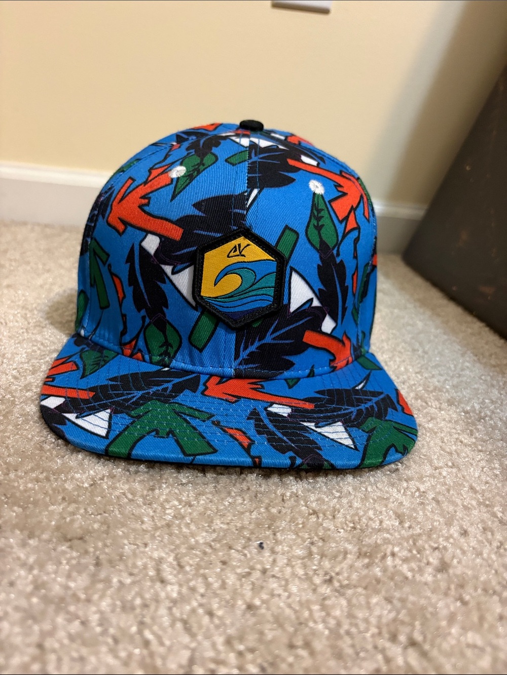 Blue Surf-Graphic Kids Snapback Hat with Multicolor Accents
